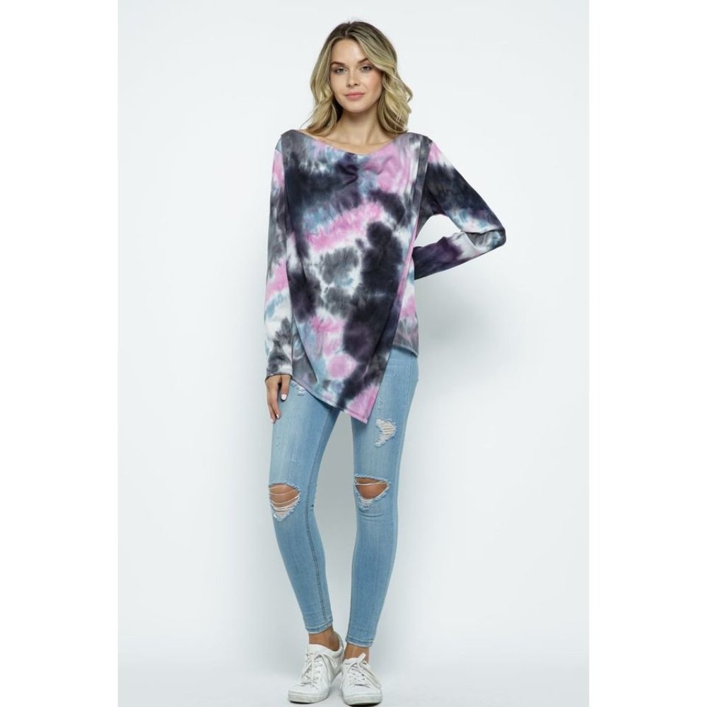 Eldridge Cowl Asymmetric Tie Dye Top